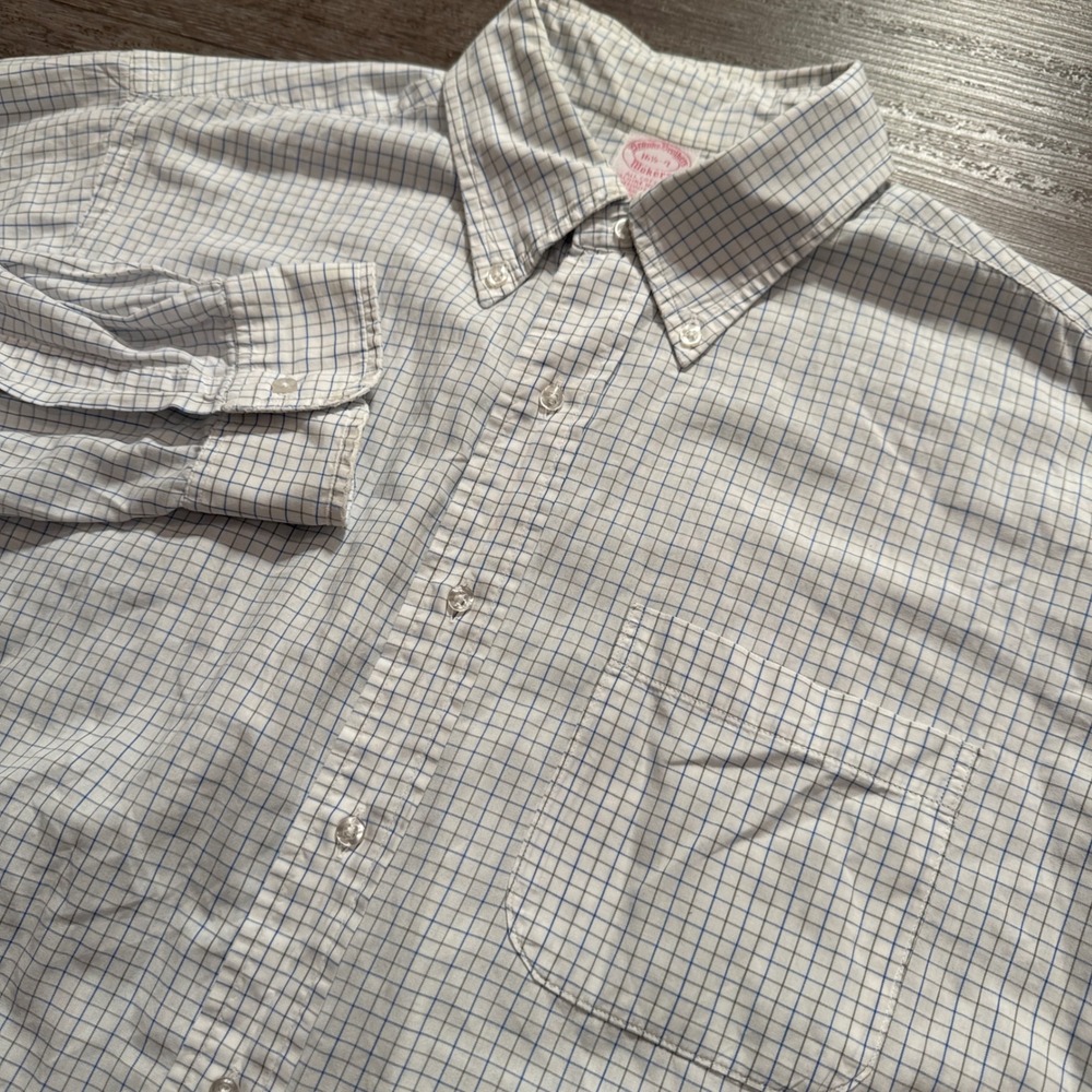 Brooks Brothers Shirt Mens 16.5‎ 4 Blue Cotton Check USA Made Makers Classiccore